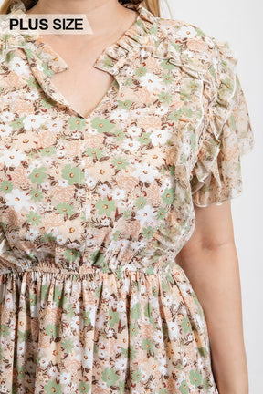 Robe à volants à imprimé floral et taille élastique