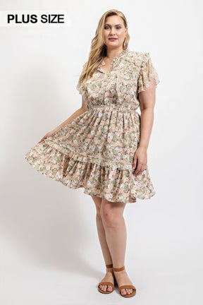 Robe à volants à imprimé floral et taille élastique