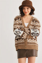 Pull cardigan boutonné à manches longues en tricot Fair Isle