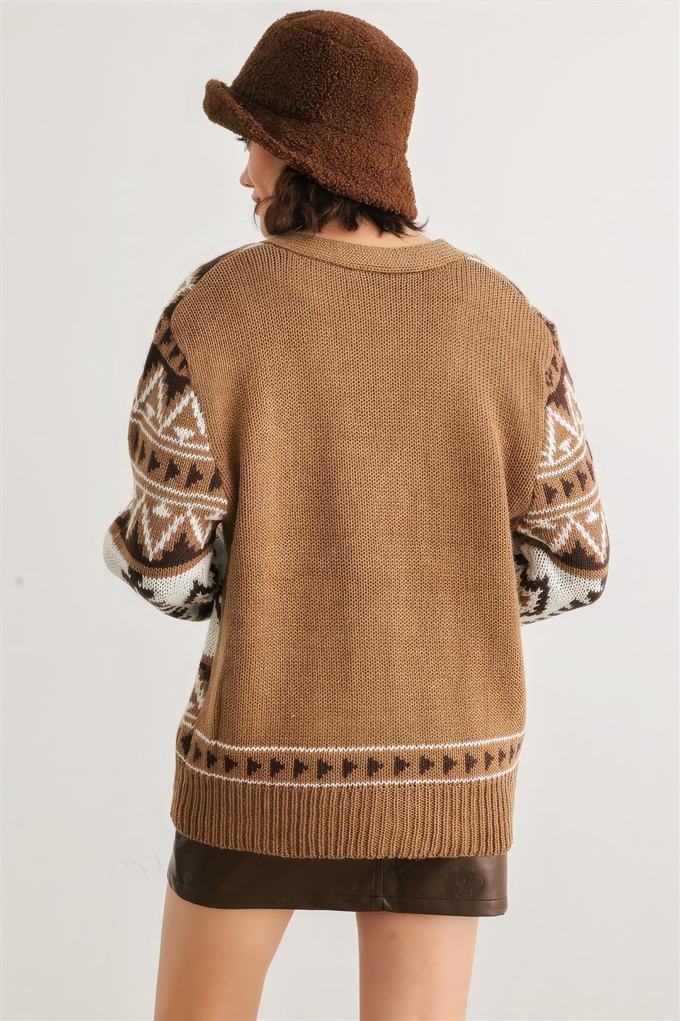 Pull cardigan boutonné à manches longues en tricot Fair Isle