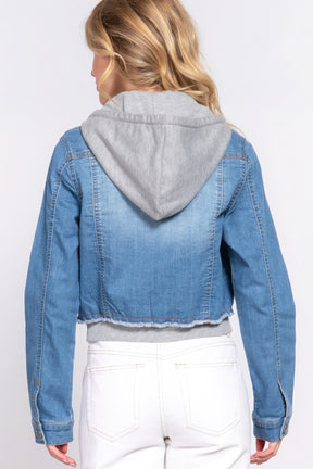 Veste en jean à capuche en tissu éponge à manches longues