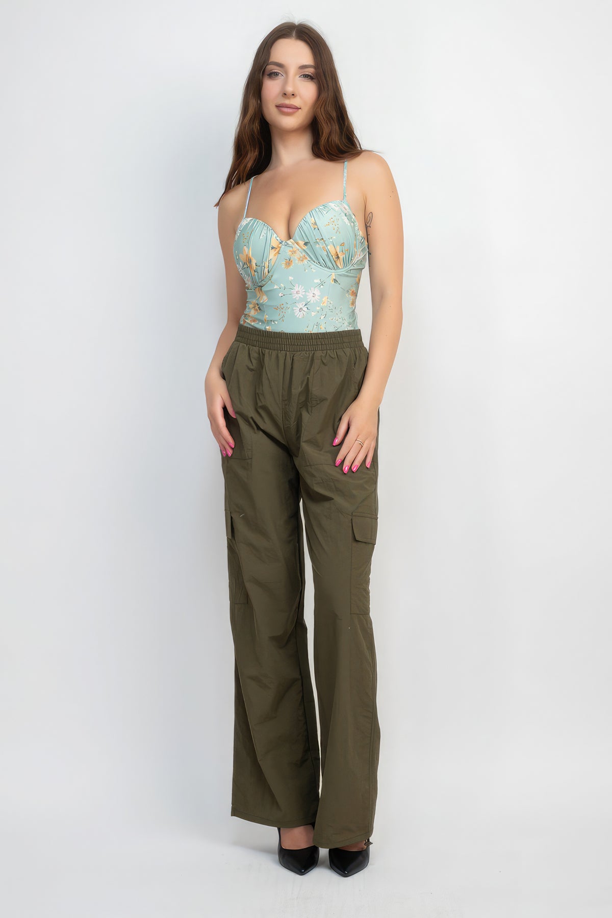 Pantalon cargo taille haute en parachute