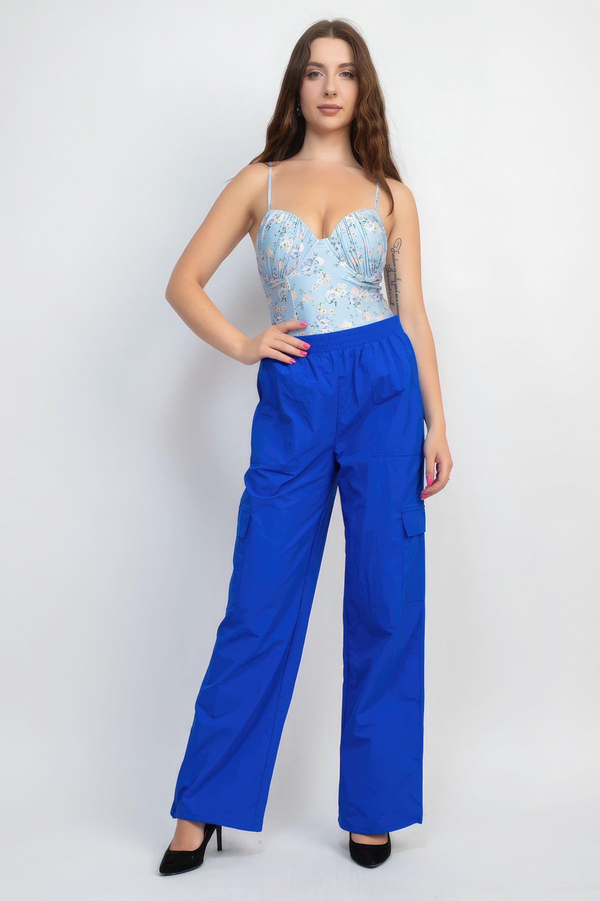 Pantalon cargo taille haute en parachute