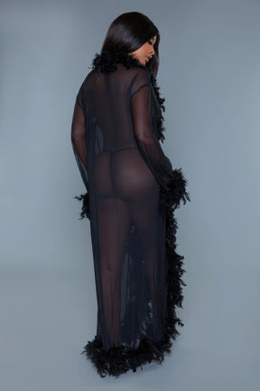 Robe longue transparente avec bordure en plumes de boa Chandelle