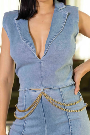 Combinaison tendance en denim extensible délavé