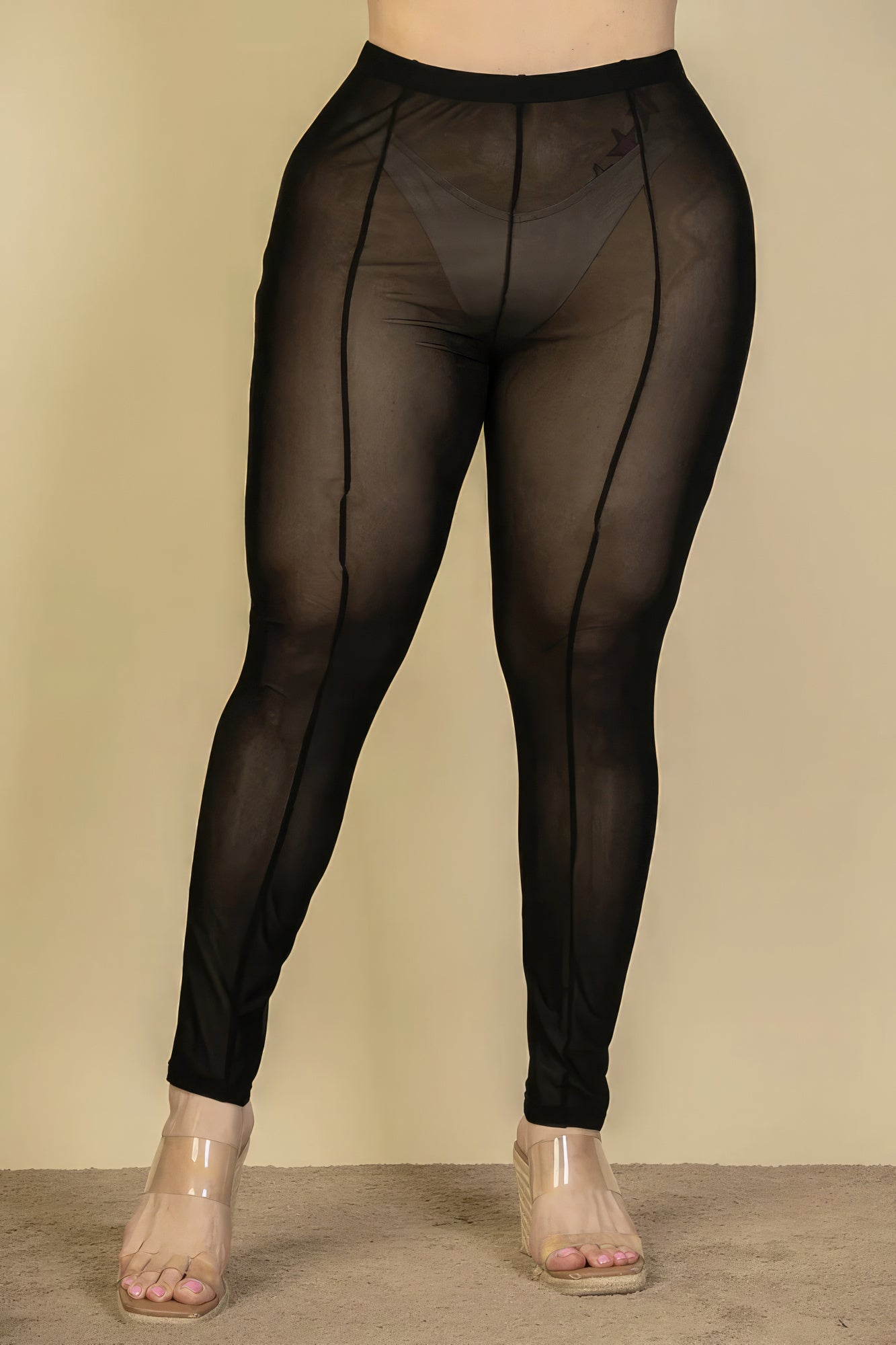 Leggings taille haute en maille avec coutures sur le devant grande taille