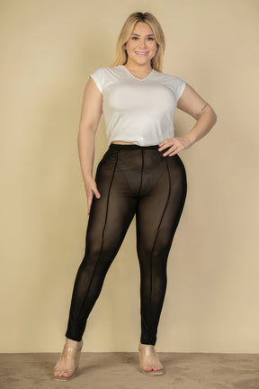 Leggings taille haute en maille avec coutures sur le devant grande taille