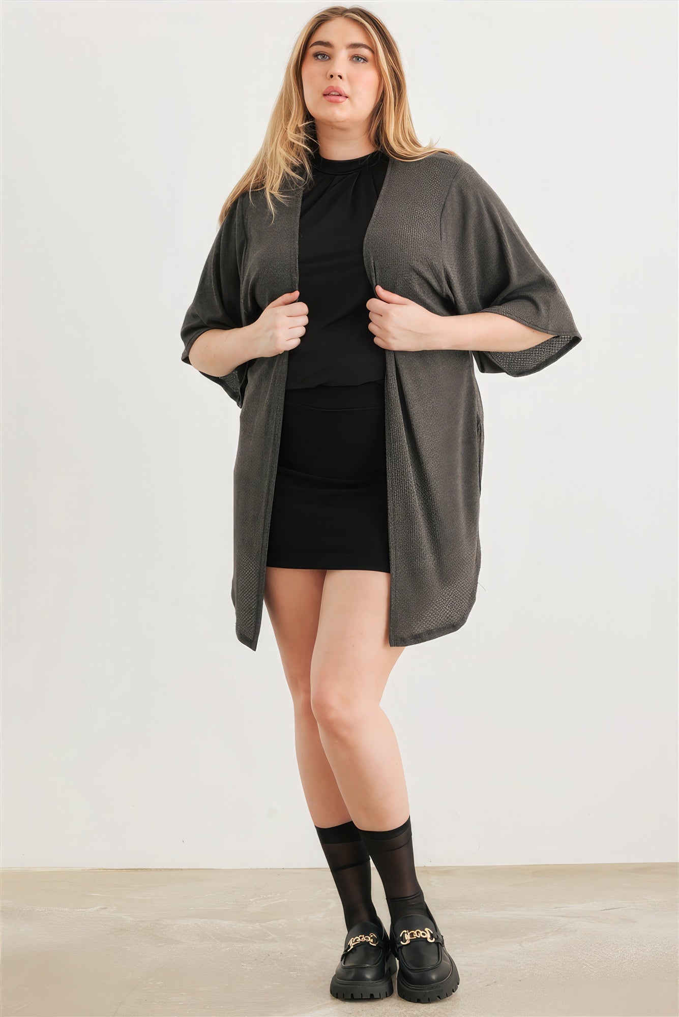 Cardigan ouvert en tricot anthracite Plus