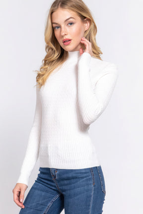 Long Slv Mock Neck Rib Sweater