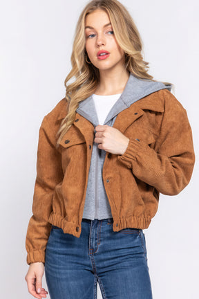 Long Slv Hoodie Corduroy Jacket