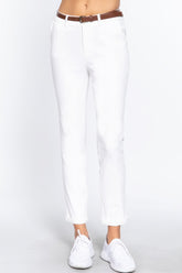 Pantalon long ceinturé en sergé de coton