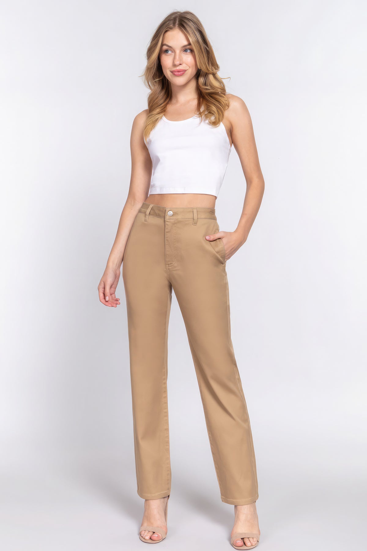 Pantalon long en sergé coupe droite