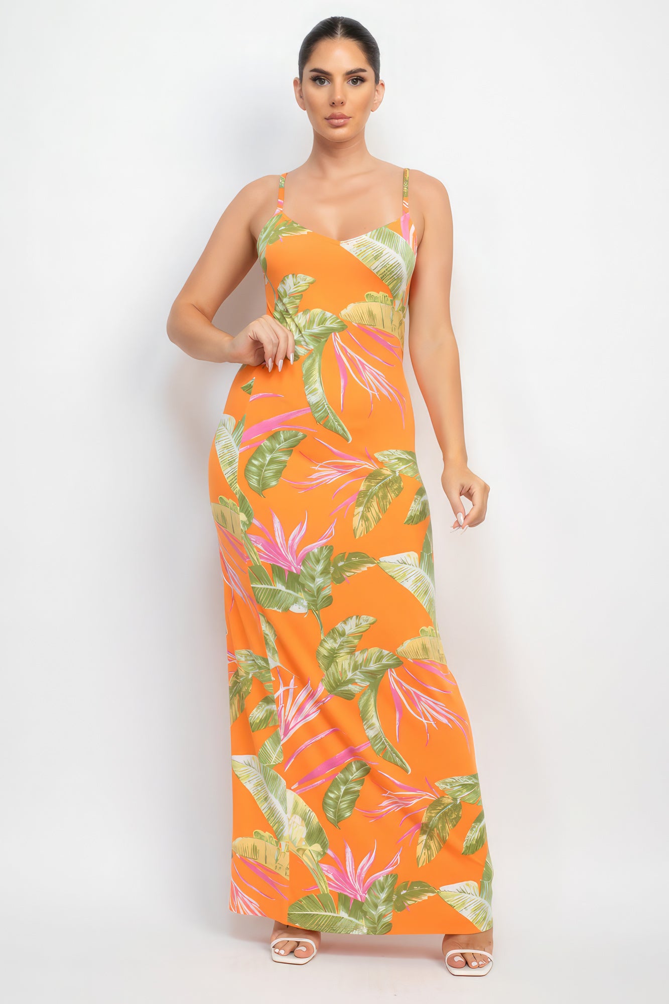 Robe longue à imprimé tropical