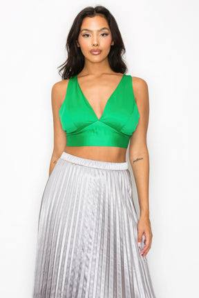 Smock V-neck Satin Bra Top