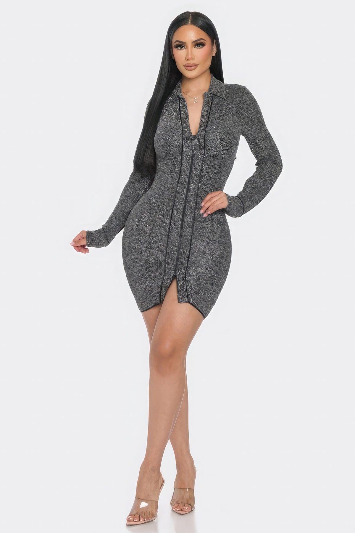 Mock Neck Long Sleeve Mini Dress