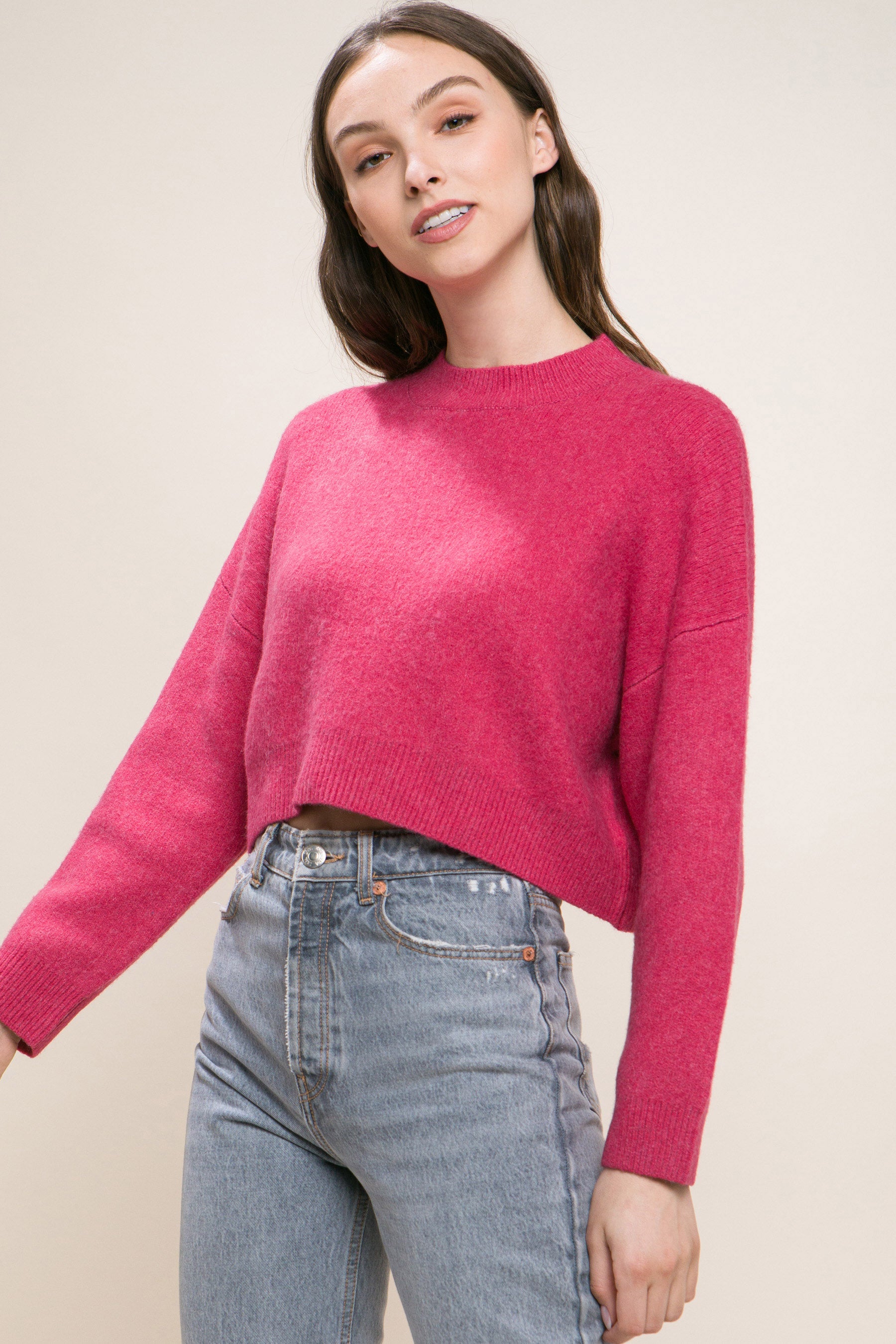 Wool Blend Cropped Sweater Top