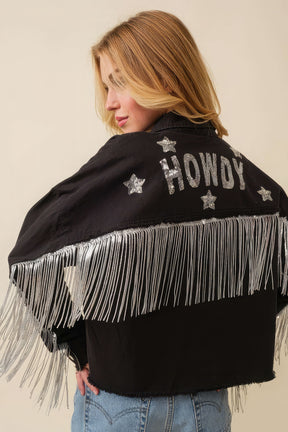 Veste Howdy à franges et patchs en paillettes et étoiles