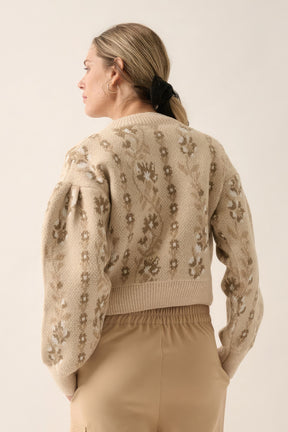 Pull à col rond et manches longues à coupe décontractée et motif floral