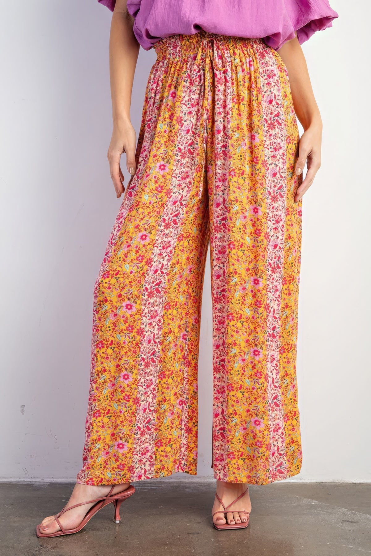 Pantalon Palazzo en gaze à imprimé floral