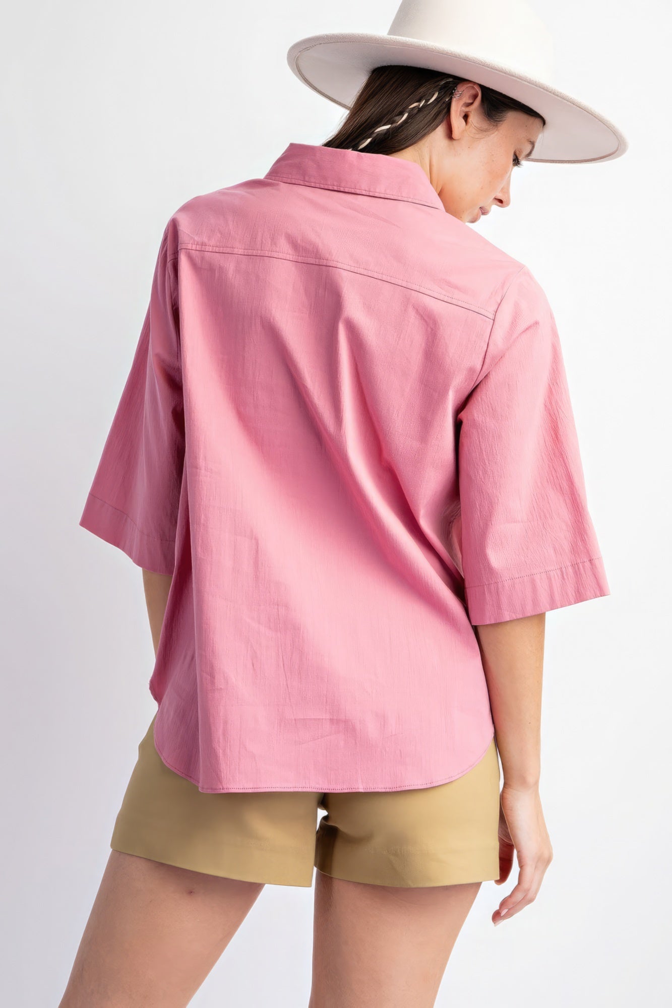 Chemise boutonnée en popeline extensible à manches courtes