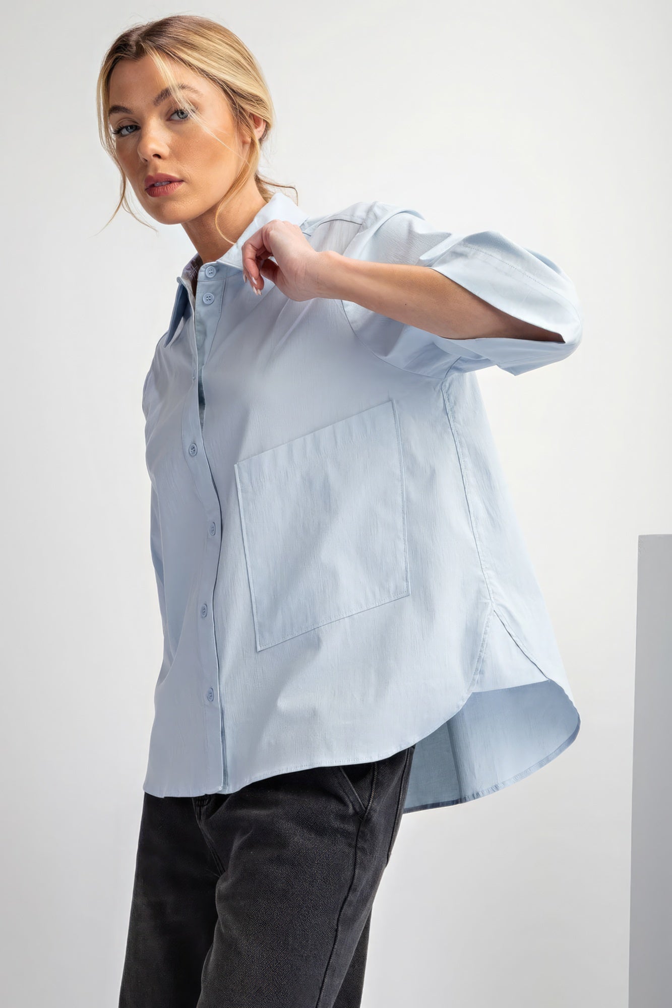 Chemise boutonnée en popeline extensible à manches courtes